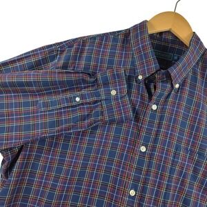 Biltmore Mens XL Plaid Button Down Shirt Navy Blue Red Yellow 100% Cotton L/S